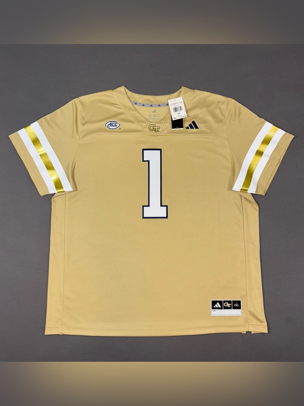 Men’s Adidas Georgia Tech Yellow Jackets #1 NCAA Jersey Beige Size 2XL